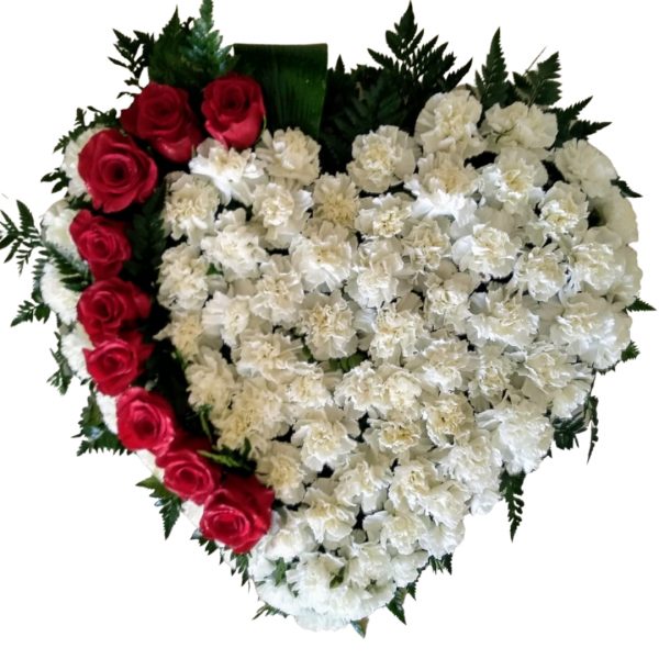 Corazón fúnebre Clavel y rosas lateral